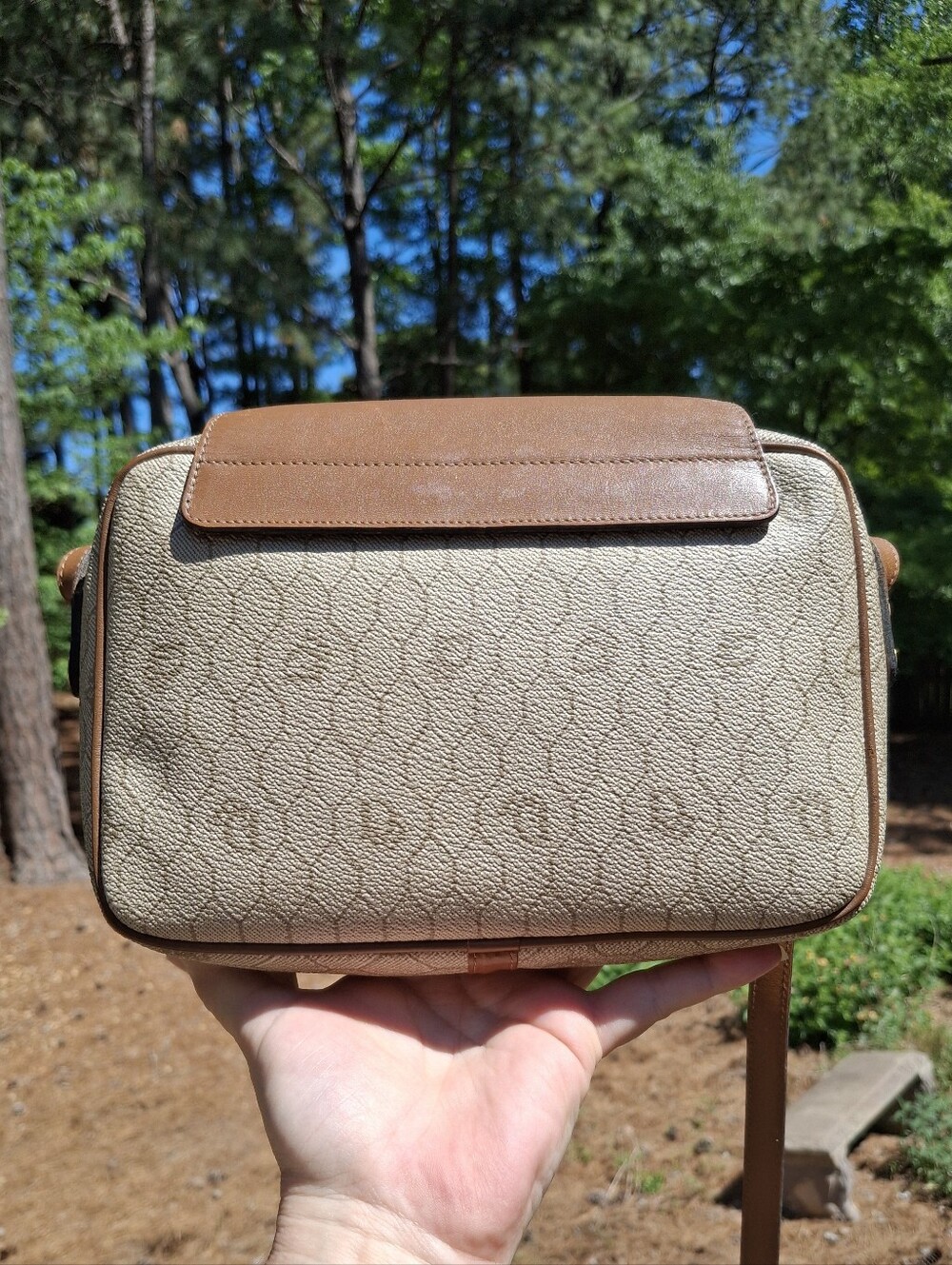 Vintage 80s Christian Dior Cream Coated Canvas & Brown Leather Crossbody Bag COA - Picture 5 of 16